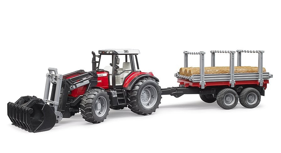 Bruder 02046 Massey Ferguson 7480 With Front Loader & Log Trailer